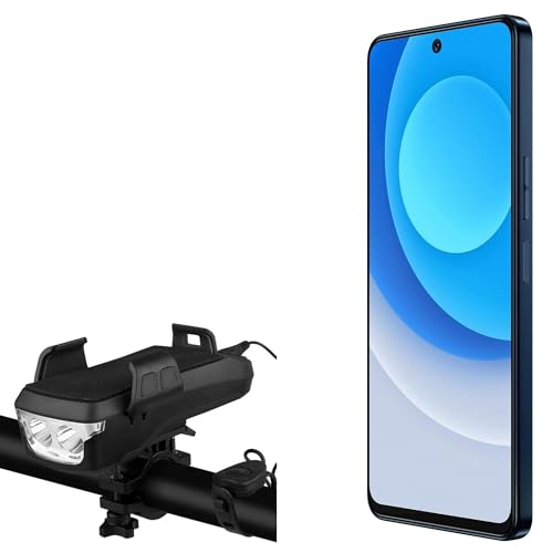 BoxWave Stand and Mount Compatible with Tecno Camon 19 Pro 5G - Solar Rejuva Bike Mount (4000mAh), Bike Mount with Solar Power Bank, Lights, and Horn - Jet Black