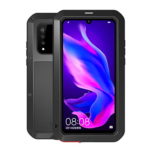 Bpowe Huawei P30 Lite Case, Armor Tank Aluminum Metal Gorilla Glass Shockproof Military Heavy Duty Sturdy Protector Cover Hard Case for Huawei P30 Lite (Black)