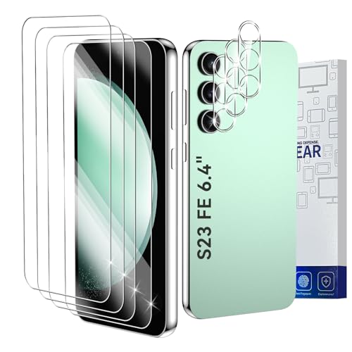 BSNRM [4+3Pack] for Galaxy S23 FE Screen Protector with 4 Pack Tempered Glass & 3 Pack Camera Lens Protector, Sensitive fingerprint unlock,9H Hardness,HD Clear, Case Friendly,Scratch proof,No Bubbles for Samsung Galaxy S23 FE Glass Screen Protector 5G