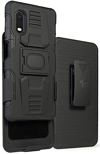 Case and Clip for Galaxy XCover Pro, Nakedcellphone [Black] Rugged Ring Grip Cover with Stand [Built-in Mounting Plate] and [Belt Hip Holster] for Samsung Galaxy XCover Pro Phone (SM-G715)