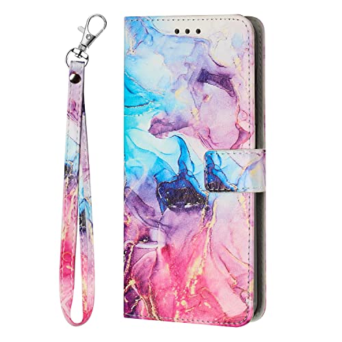 Case Compatible for Samsung Galaxy A23/M13/F13 Wallet Case with Card Holder, PU Leather Flip Card Slots Marble Floral Case Kickstand Shockproof Folio Cover - Pink Purple