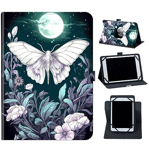Case for Blackview Tab 7 and Tab 7 Pro Tablet,Mxfdegf 360 Degree Rotating Stand and Magnetic Closure Case for Blackview OSCAL Pad 10 Tablet/P20HD/P40HD 10 inch 2022 Tablet,Moth Moon Flying Flowers