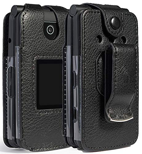 Case for Coolpad Snap Phone, Nakedcellphone [Black Vegan Leather] Form-Fit Cover with [Built-in Screen Protection] and [Metal Belt Clip] for Coolpad Snap Flip Phone (3312A/3311A)