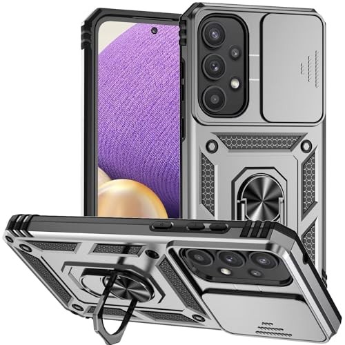 Case for Galaxy A35 5G,Military Grade Car Holder Protection [Built-in Kickstand] Metal Ring Holder Dual-Layer Heavy Duty TPU+PC Shockproof Phone Case for Samsung Galaxy A35 5G (Silver)