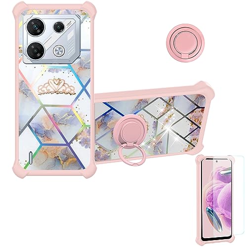 Case For INFINIX GT 10 Pro Case Compatible with INFINIX GT 10 Pro Phone Case Cover [with Tempered Glass Screen Protector][Hard PC + Soft Silicone][Ring Support] [Colorful Reflect Light] IMDF-HG