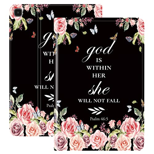 Case for Samsung Galaxy Tab S6 Lite 10.4 Inch 2022/2020, Lightweight Auto Sleep/Wake Smart Cover for Samsung Galaxy Tab S6 Lite Tablet (SM-P610/P613/P615/P619), Floral Quote Bible Verse Psalm 46:5