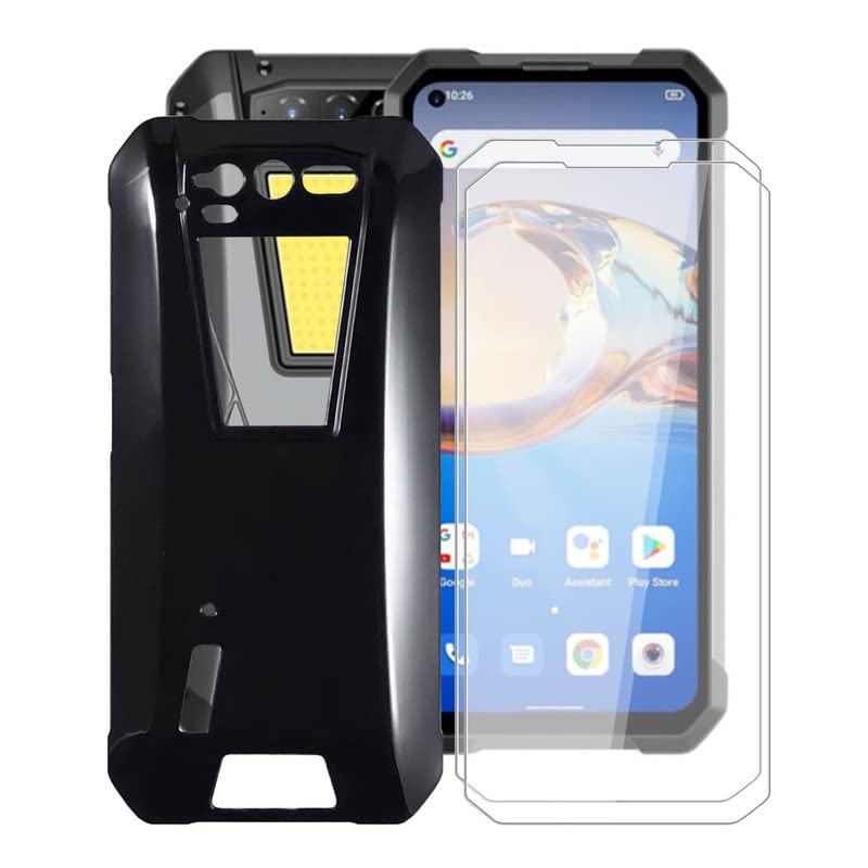 Case for Unihertz Tank (6.81"), with [ 2 x Tempered Glass Protective Film], KJYFOANI Soft Silicone Protective Cover Bumper Shockproof Phone Case for Unihertz Tank - Black