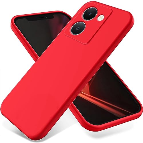 Case for Vivo Y27 5G, Silicone Protective Phone Case for Vivo Y27 5G with Silicone Lanyard, Slim Thin Soft Shockproof Cover for Vivo Y27 5G Silicone Case Red