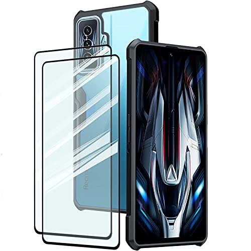 Case for Xiaomi Poco F4 GT/Redmi K50 Gaming,Cover TPU Soft Bumper+PC Clear Back,Dual Layer Shookproof Protective case,2 Tempered Film,Military Grade Airbags Drop Protection,Black