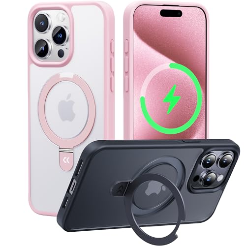CASEKOO Genuine Official Magnetic Ring Stand for iPhone 15 Pro Max Case [Military Drop Protection] [Compatible with MagSafe] Matte Translucent Slim iPhone 15 ProMax Case 6.7'' 2023,Pink