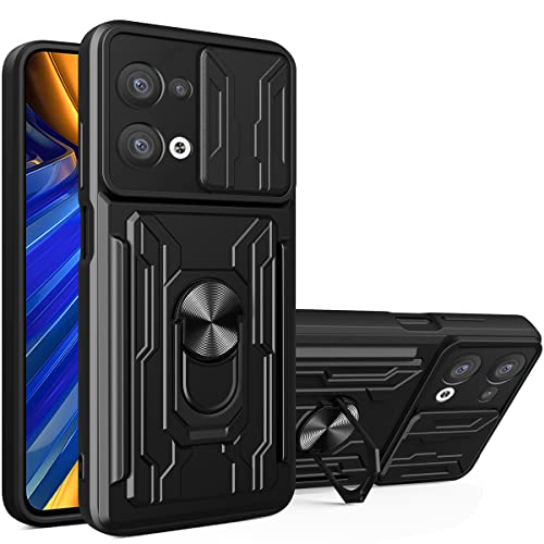 CCSmall for Oppo Reno 8 Pro Case Sliding Window Case with Card Holders, Cover with Slide Camera Protection Built-in Magnetic Kickstand Case for Oppo Reno 8 Pro 5G LJK Black
