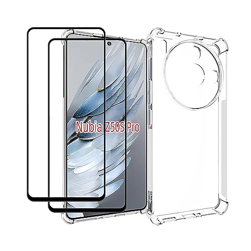 CNPUTAO Compatible with ZTE Nubia Z50S Pro Case Clear Slim Soft TPU Cover with Screen Protector (2 Pieces), Shock-Absorption Edge Bumper with Reinforced Corners Transparent Phone Case