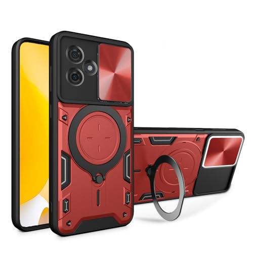 Compatible with Infinix Hot 30i 4G Case,Car Mount Magnetic Shell Compatible with Infinix Hot 30i NFC NFC X669 Built-in Kickstand with Slide Lens Case Cover Red
