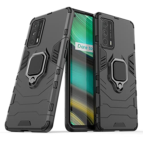 Compatible with Oppo Realme X7 Pro Ultra Case, Metal Ring Grip Kickstand Shockproof Hard Bumper (Works with Magnetic Car Mount) Dual Layer Rugged Cover (Black)