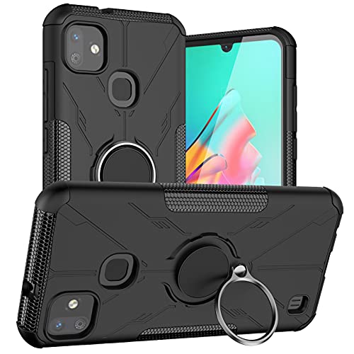 Compatible with Tecno Pop 5 Case Cover,Compatible with Tecno Pop 5 BD2 Case Ring Stand 2 in 1 Phone Case Cover Black
