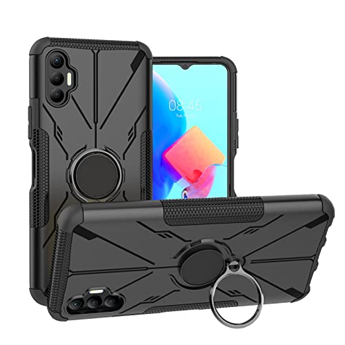 Compatible with Tecno Pova 4 Case Cover,Compatible with Tecno Pova 4 LG7n Case Ring Stand 2 in 1 Phone Case Cover Black