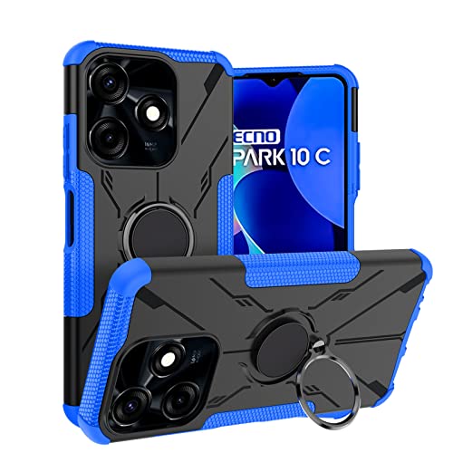 Compatible with Tecno Spark 10C / Spark Go 2023 Case Cover,Compatible with Tecno Pop 7 / Pop 7 Pro Case Ring Stand 2 in 1 Phone Case Cover Blue