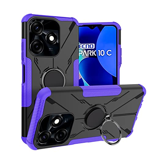 Compatible with Tecno Spark 10C / Spark Go 2023 Case Cover,Compatible with Tecno Pop 7 / Pop 7 Pro Case Ring Stand 2 in 1 Phone Case Cover Purple