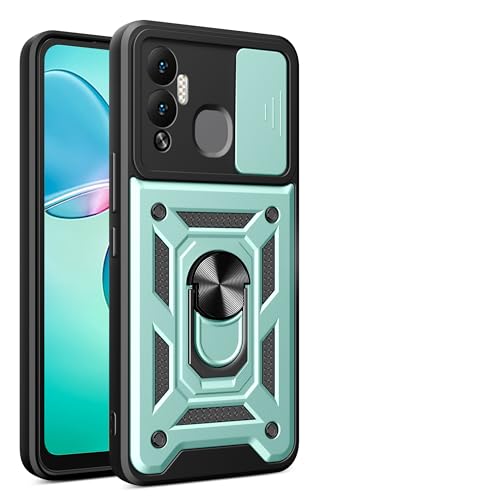 Compatible with Tecno Spark 6 Go Case,Slide Lens Shockproof Case Compatible with Tecno Spark 6 Go Case Ring Kickstand 2 in 1 Phone Case Cover Gr