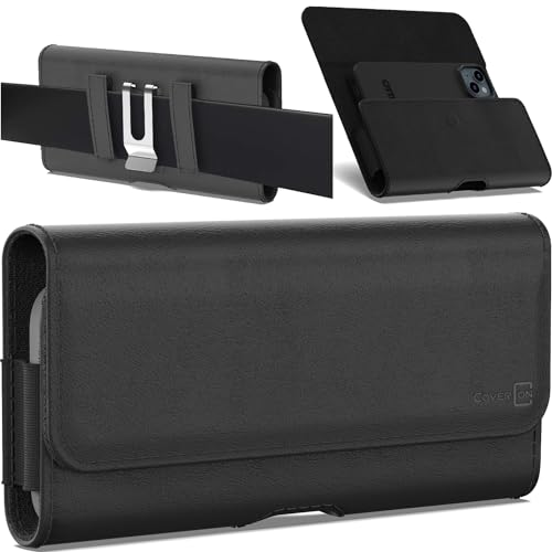 CoverON Holster for Samsung Galaxy S10+ S10 Lite/Note 20 20 Ultra/Note 10+ 9 8 7 5 /XCover Pro FieldPro /J7, Cell Phone Case Belt Clip Carrying Leather Pouch (Fits with Otterbox or Any Case on)