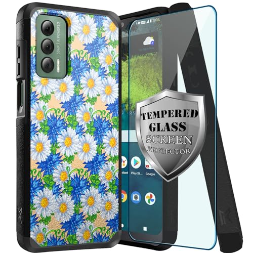 DALUX MetKase Hybrid Slim Phone Case with Screen Protector Compatible with Cricket Outlast 5G / AT&T Jetmore (2023) - Daisy Flowers