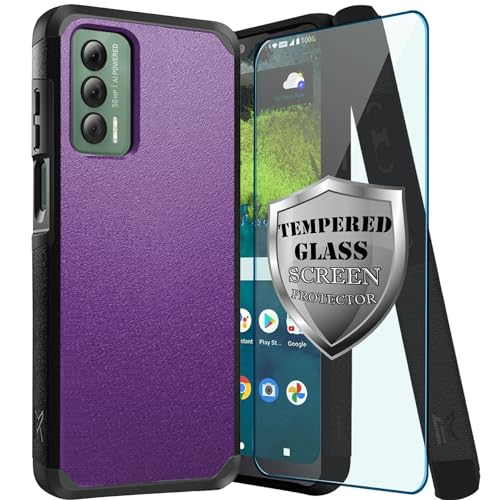 DALUX MetKase Hybrid Slim Phone Case with Screen Protector Compatible with Cricket Outlast 5G / AT&T Jetmore (2023) - Solid Purple