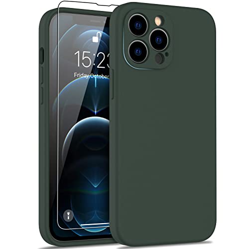 DEENAKIN Compatible with iPhone 12 Pro Max Case with Screen Protector - Silky Silicone - Enhanced Camera Cover - 16ft Drop Tested - Slim Protective Phone Case for Men Women Girls 6.7" - Army Green
