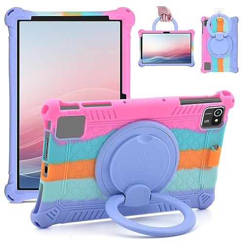 DETUOSI Silicone Case for TCL 10.36 inch with Handle Kickstand, 10.36 inch Tablet Case with Pen Holder, Multi-Angle Protective Cover for TECLAST ‎P25T, Blackview Tab 11WiFi 10.36", Dazzling Pink