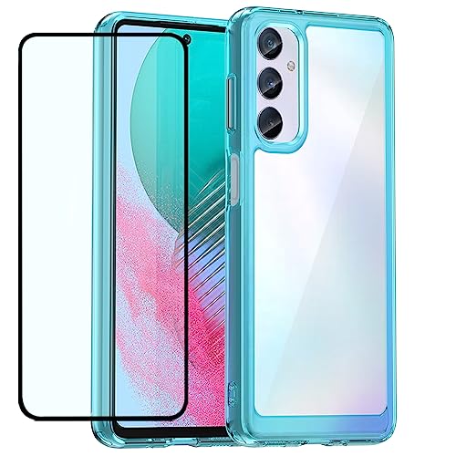 DFTCVBN Phone Case for Galaxy M54 5G Case, Samsung M54 5G SM-M546B Case with Screen Protector, Soft Bumper with Clear Crystal PC Hard Back Shockproof Cover Cases for Samsung Galaxy M54 5G Clear Blue