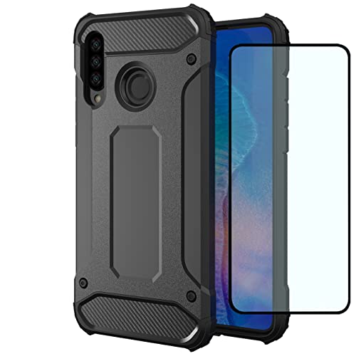 DFTCVBN Phone Case for Huawei P30 Lite/Huawei Nova 4e Case, MAR-LX3A with HD Screen Protector, Dual Layer Protective Slim Hybrid Cell Phone Cover Shockproof Cases for Huawei p30 lite Black
