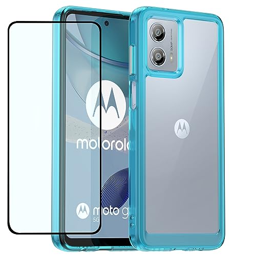 DFTCVBN Phone Case for Moto G53 Case, Motorola G53 5G XT2335-2 Case with HD Screen Protector, Soft Bumper with Clear Crystal PC Hard Back Shockproof Cover Cases for Motorola Moto G53 5G Clear Blue