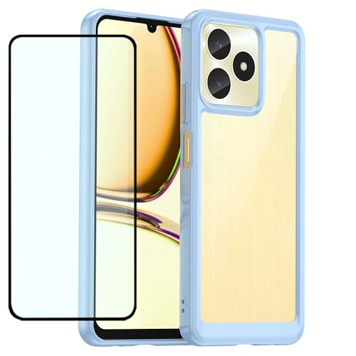 DFTCVBN Phone Case for Realme Narzo N53 Case, Realme C53 Case with HD Screen Protector, Soft Bumper with Clear Crystal PC Hard Back Shockproof Cover Cases for Realme C53/Realme N53 Blue