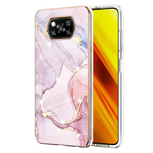 Dinglijia for Xiaomi Poco X3 NFC Case, Soft TPU + IMD Marble Pattern Slim Design Enhanced Camera and Screen Protection Girls and Women Case for Xiaomi Poco X3 NFC YBBK Rose Gold