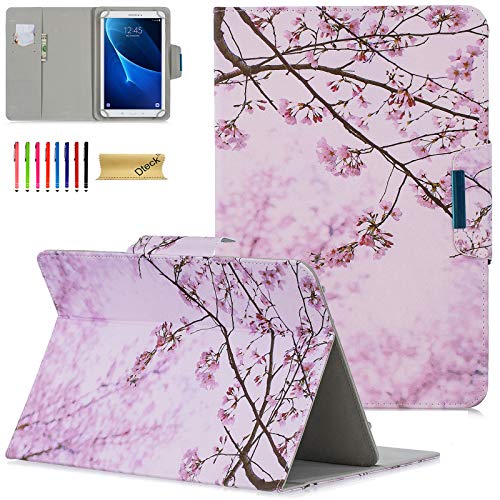 Dteck Universal Case for iPad/Samsung Galaxy Tab/Fire HD 10/10 inch Android 11 12 13 Tablet 9.6 9.7 10 10.1 10.2 10.3 10.4 10.5 Inch - Lightweight Folio Cute Case with Stand/Card Slots, Pink Floral