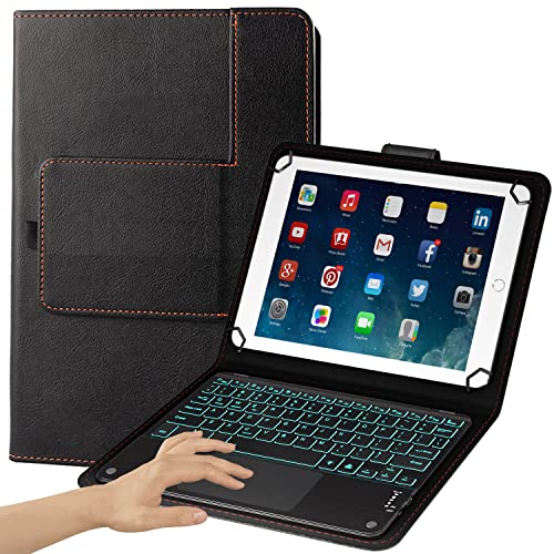 eoso TouchPad Keyboard case for 9",9.7",10.1",10.2",10.5",10.9",11" Tablets,2-in-1 Bluetooth Wireless Keyboard with Touchpad,7 Colors Backlit & Leather Folio Cover(Black)