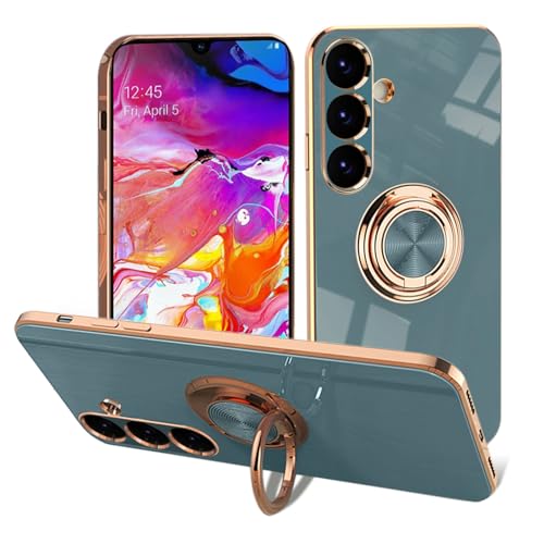 EYZUTAK Electroplated Magnetic Ring Holder Case for Samsung Galaxy A54 5G, 360 Degree with Rotation Metal Anti-Drop Finger Ring Holder Magnet Car Holder Soft Slim Silicone Shockproof Cover - Gray