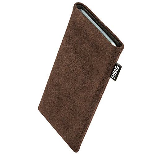 fitBAG Classic Brown Custom Tailored Sleeve for Vivo IQOO 11 Pro | Made in Germany | Genuine Alcantara Pouch case Cover with Microfibre Lining for Display Cleaning