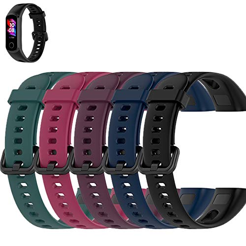 FitTurn Silicone Watch Strap Compatible with Huawei Band 4 & Huawei Honor Band 5i Fitness Tracker Replacement Band Wristband for Honor Band 5i Fitness Tracker (Five Colors*A)