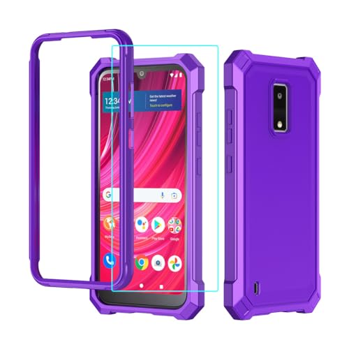 for BLU View 4 B135DL Case with Screen Protector,BLU 4 Phone Case Full Body Protection Front PC Back Soft Silicone Bumper,View 4 Cover Heavy Duty Protection Shockproof Corner for BLU View 4 Purple