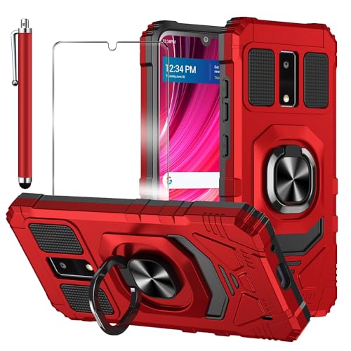 for BLU View 4 Case, with Tempered Glass Screen Protector Heavy Duty Protection Technology Built-in Kickstand Rugged Shockproof Protective Phone Case for BLU View 4 / BLu View 2 2023 B135DL, (Red)