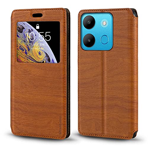 for Infinix Smart 7 X6515 Case, Wood Grain Leather Case with Card Holder and Window, Magnetic Flip Cover for Infinix Smart 7 X6515 (6.6”) Brown