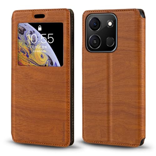 for ITEL A05S Case, Wood Grain Leather Case with Card Holder and Window, Magnetic Flip Cover for ITEL A05S (6.6”)