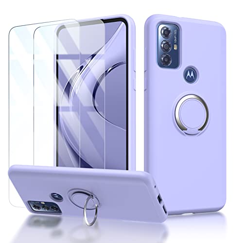 for Motorola Moto G Play 2023 | G Power 2022 | G Pure 2021 Case: with 2 Pack Tempered Screen Protector & Built in 360° Adjustable Ring Kickstand Shockproof Protection Soft TPU Silicone Phone Cover
