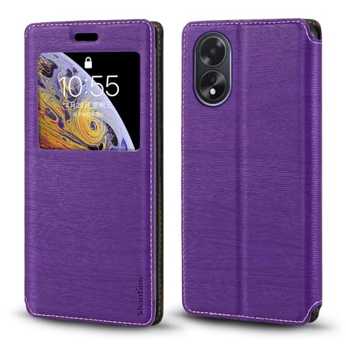 for Oppo A18 4G Case, Wood Grain Leather Case with Card Holder and Window, Magnetic Flip Cover for Oppo A38 4G (6.56”)