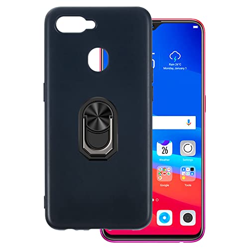 for Oppo F9 Ultra Thin Phone Case + Ring Holder Kickstand Bracket, Gel Pudding Soft Silicone Phone Case for Oppo F9 Pro 6.30 inches (BlackRing-B)