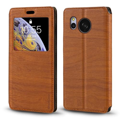 for Sharp Aquos Sense 8 SH-54D SHG11 Case, Wood Grain Leather Case with Card Holder and Window, Magnetic Flip Cover for Sharp Aquos Sense 8 SH-54D SHG11 (6.1”)