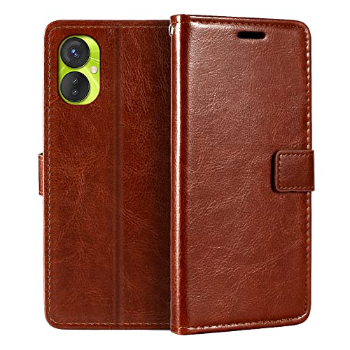 for Tecno Spark 9 Pro Case, Premium PU Leather Magnetic Flip Case Cover with Card Holder and Kickstand for Tecno Spark 9T (6.6”) Brown