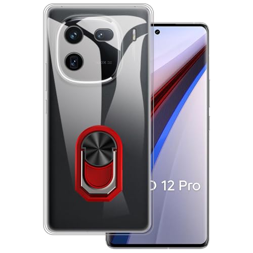for Vivo iQOO 12 Pro 5G Ultra Thin Phone Case + Ring Holder Kickstand Bracket, Gel Pudding Soft Silicone Phone for Vivo iQOO 12 Pro 5G 6.78 inches (RedRing-T)
