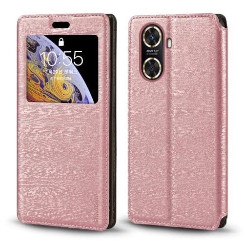 for Wiko Hi Enjoy 60S 5G Case, Wood Grain Leather Case with Card Holder and Window, Magnetic Flip Cover for Wiko Hi Enjoy 60S 5G (6.75”)