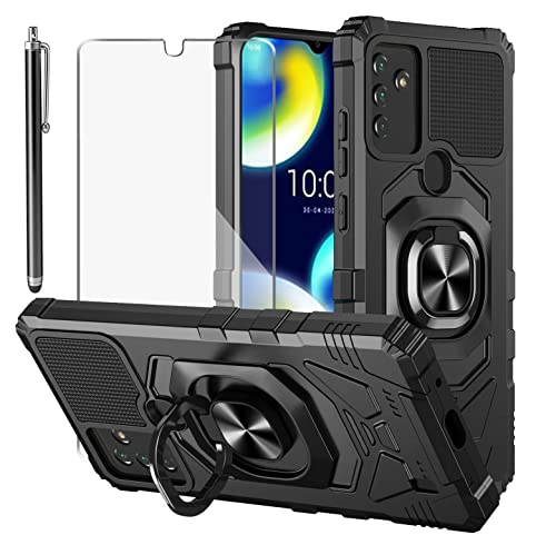 for Wiko Voix Case, with Tempered Glass Screen Protector Heavy Duty Protection Technology Built-in Kickstand Rugged Shockproof Protective Phone Case for Wiko Voix U616AT, (Black)